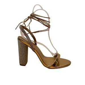 Asos Shoes Women’s Gold Metallic Rhinestone With Wrap-Around Lace-Up Heels Sz 8